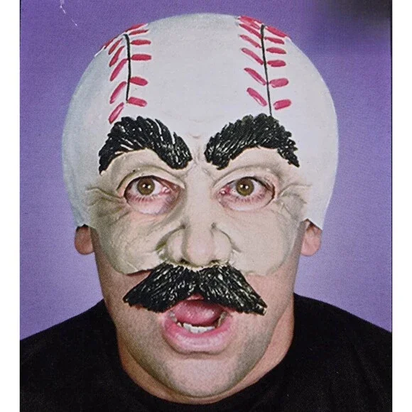 Vintage Halloween Baseball Head Guy Half Mask Vinyl Mustache Seasons for Kmart - Picture 3 of 14